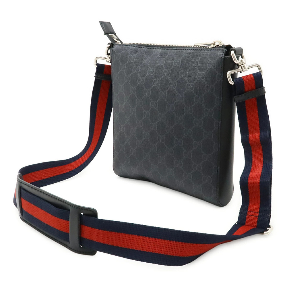 Gucci Messenger Bag Black Web Gray Leather Supreme GG Crossbody Black Gray